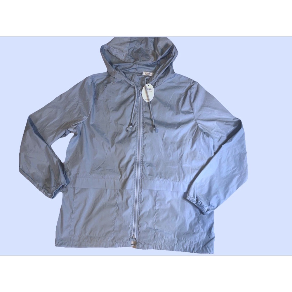 Hount NEW Women's Light Blue Hooded Windbreaker Full Zip Lightweight Jacket New